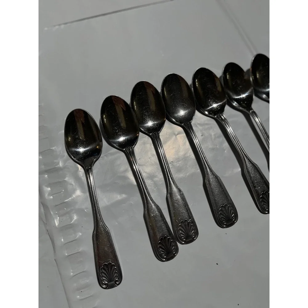 Vintage Japan Stainless Steel Teaspoons Set of 7 Shell Pattern Flatware